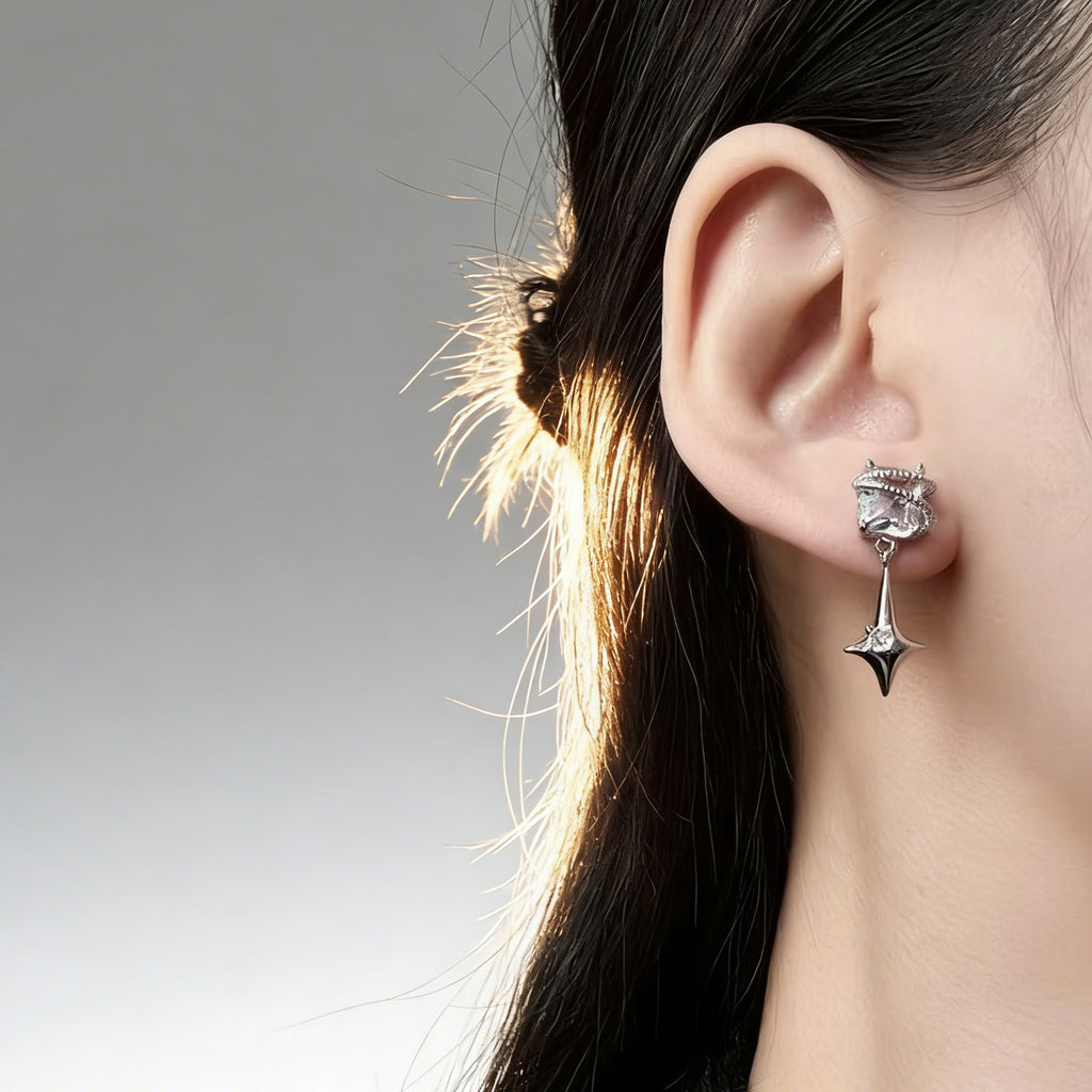 Silver Plated Mismatch Star Dangle Earrings for Women Rectangle CZ Celestial Dangle Earrings Wedding Bridesmaid Earring
