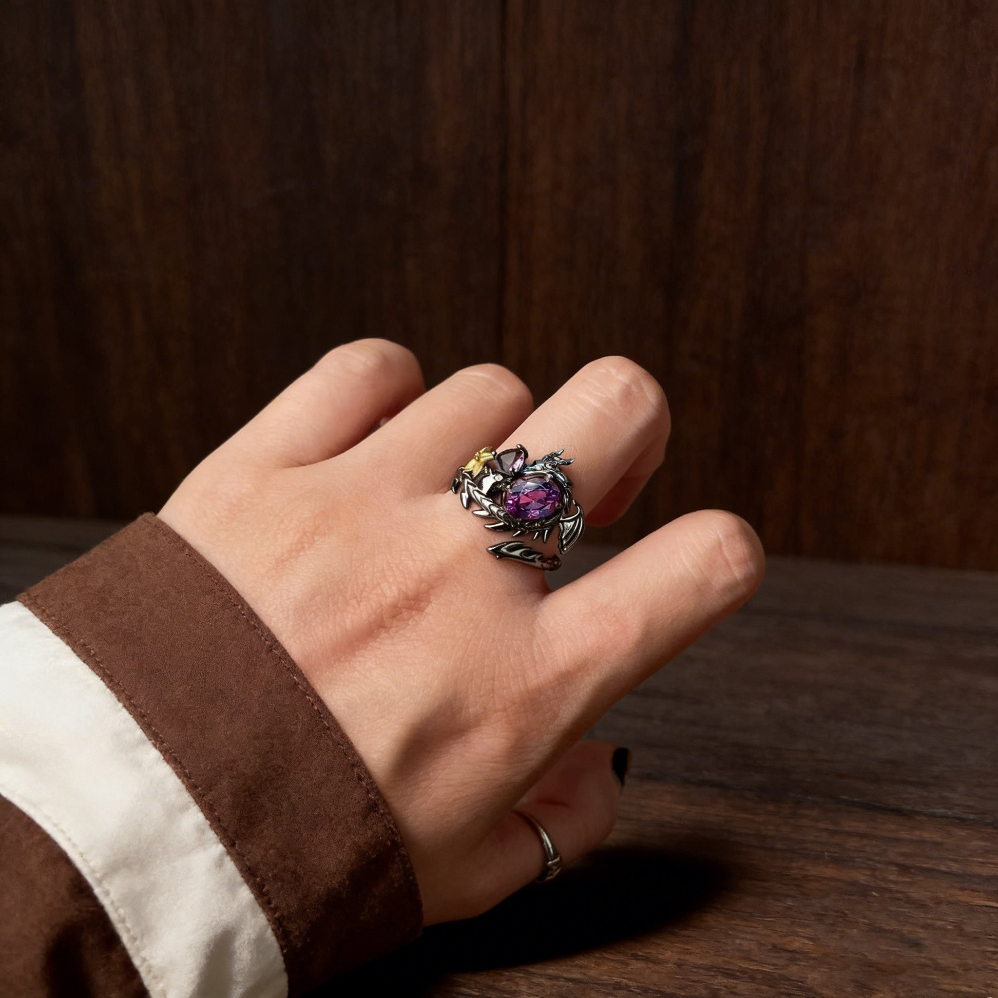 Black Dragon Ring for Women Blue and Purple Zircon Dragon Ring Game Love and deepspace Cosplay Rings