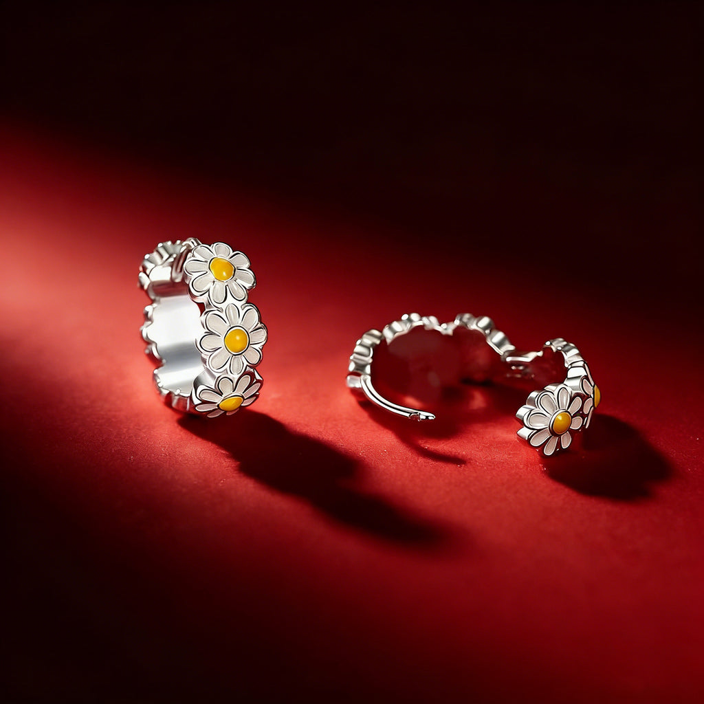 Silver Plated Daisy Flower Hoop Earrings for Women Enamel Daisy  Hoop Earrings Tiny Cute Flower  Earring