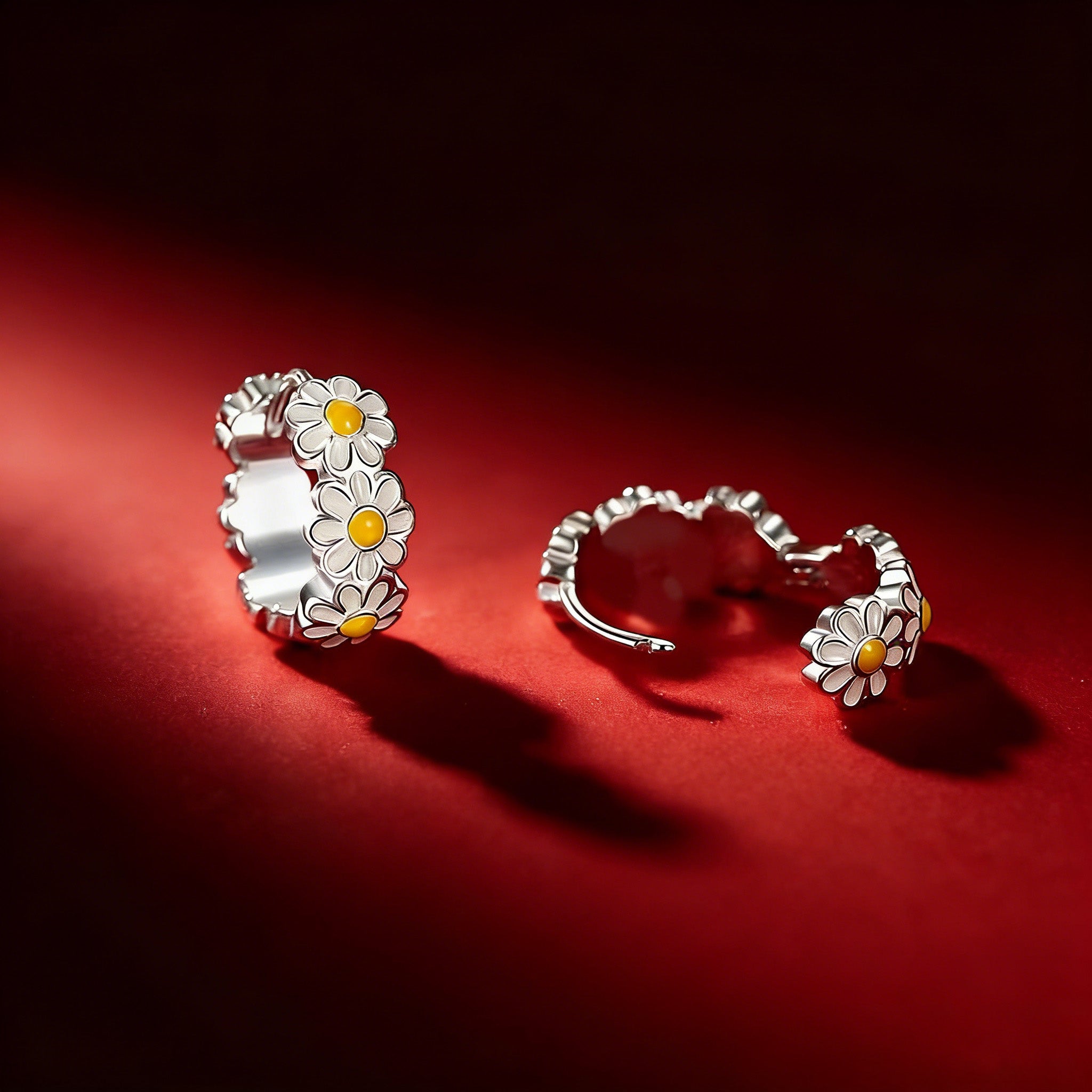 Silver Plated Daisy Flower Hoop Earrings for Women Enamel Daisy  Hoop Earrings Tiny Cute Flower  Earring
