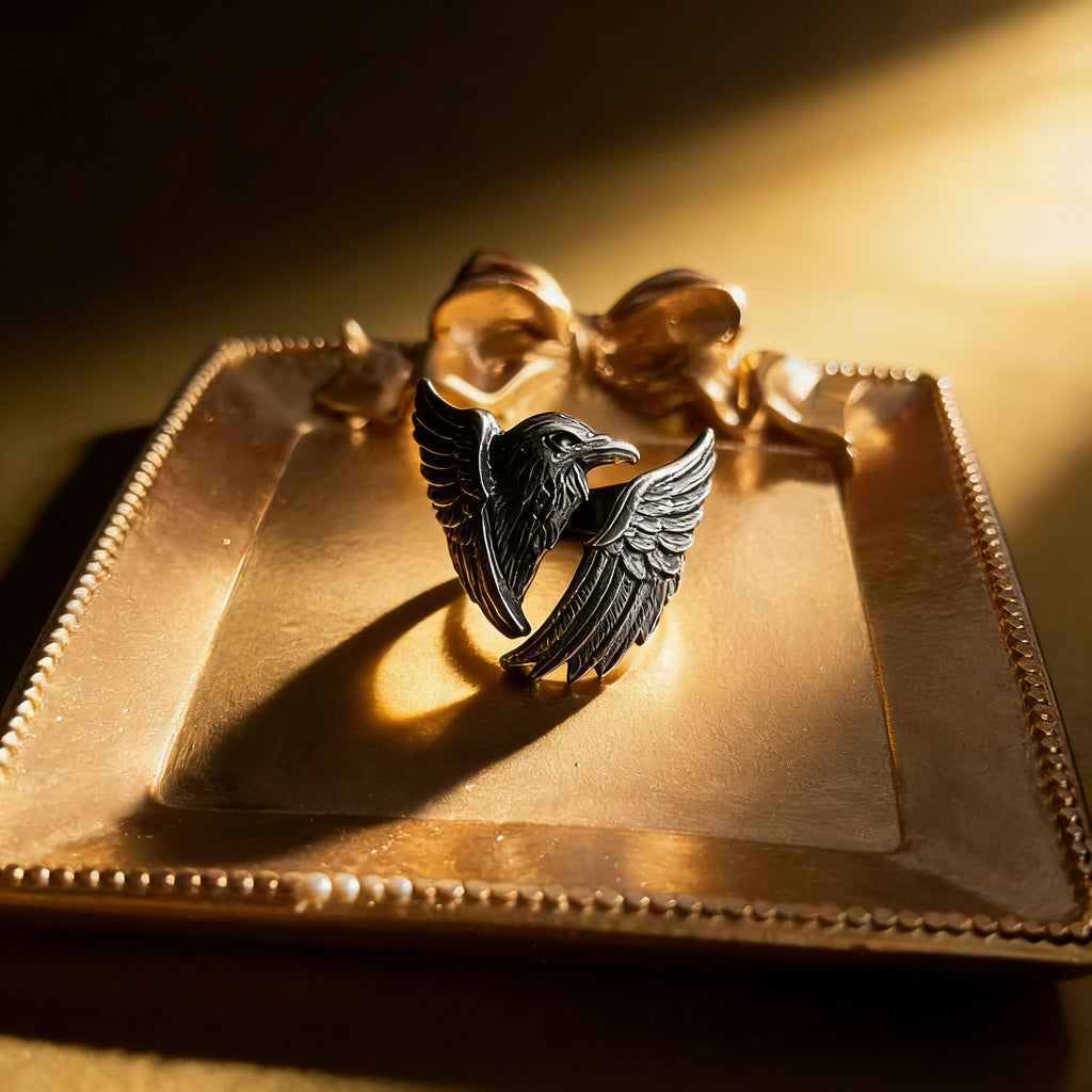 Black Crow Wing Ring for Women Love and Deepspace Cosplay Crow Ring Gothic Guardian Wing Raven Rings