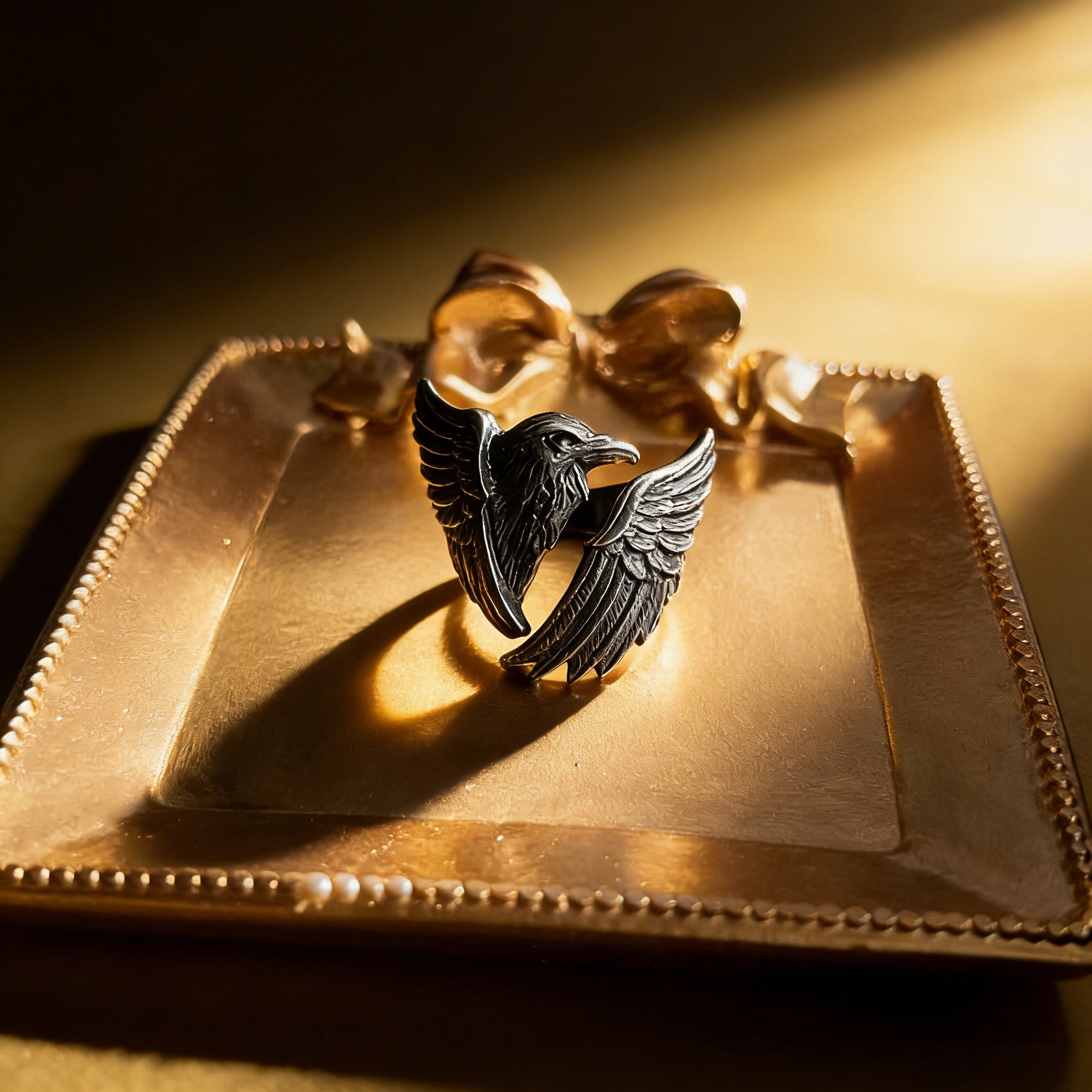 Black Crow Wing Ring for Women Love and Deepspace Cosplay Crow Ring Gothic Guardian Wing Raven Rings