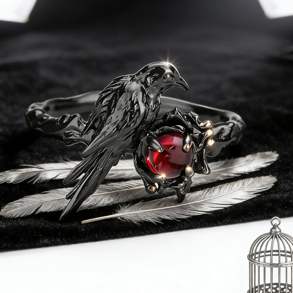 Black Crow Ring for Women Hip Hop Punk Red Zircon Crow Ring Game Love and deepspace Cosplay Costume Accessories