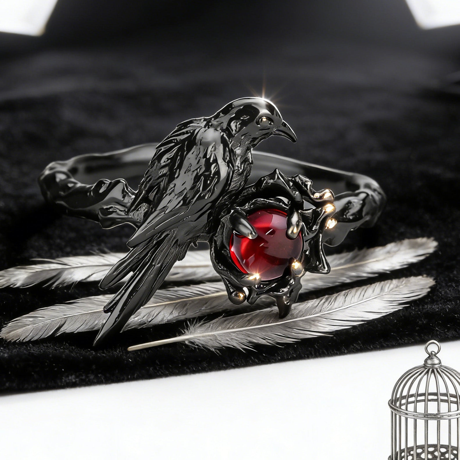 Black Crow Ring for Women Hip Hop Punk Red Zircon Crow Ring Game Love and deepspace Cosplay Costume Accessories
