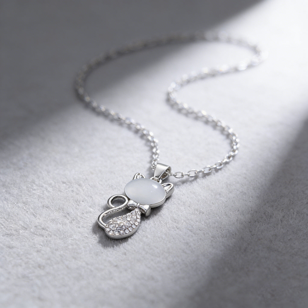 Silver Plated Cat Earrings Bracelet and Necklace Set  Rhinestone Kitten Jewelry Set for Women CZ Cat Jewelry Set Present for Cat Lovers