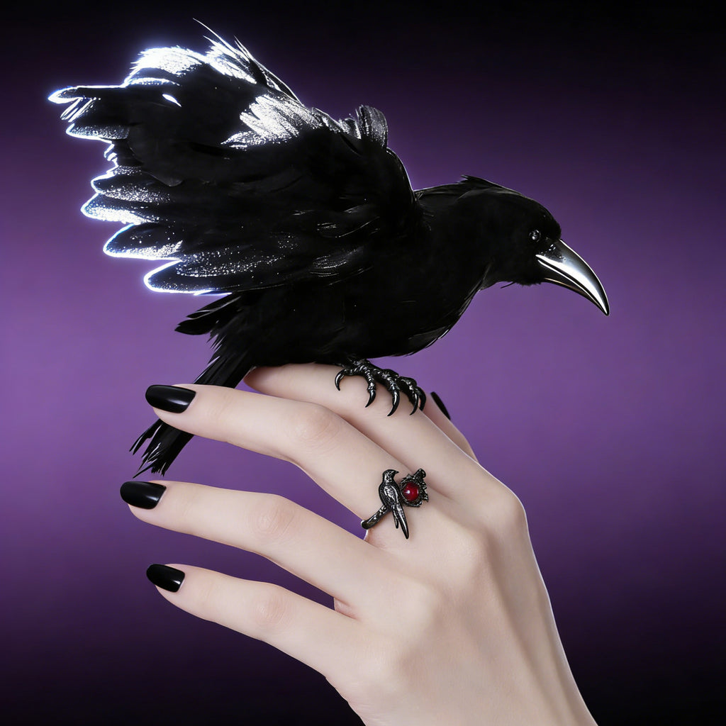 Black Crow Ring for Women Hip Hop Punk Red Zircon Crow Ring Game Love and deepspace Cosplay Costume Accessories