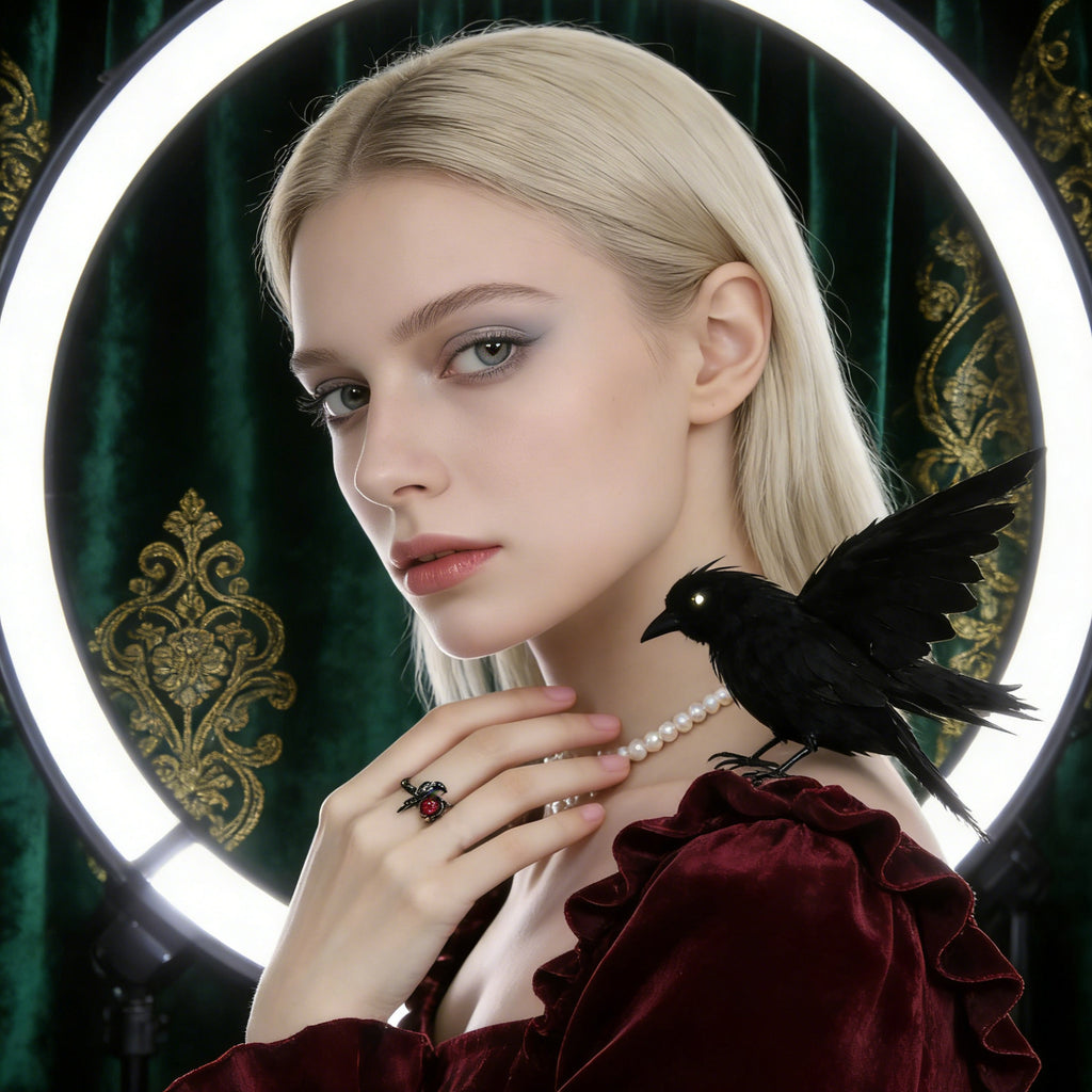 Black Crow Ring for Women Hip Hop Punk Red Zircon Crow Ring Game Love and deepspace Cosplay Costume Accessories