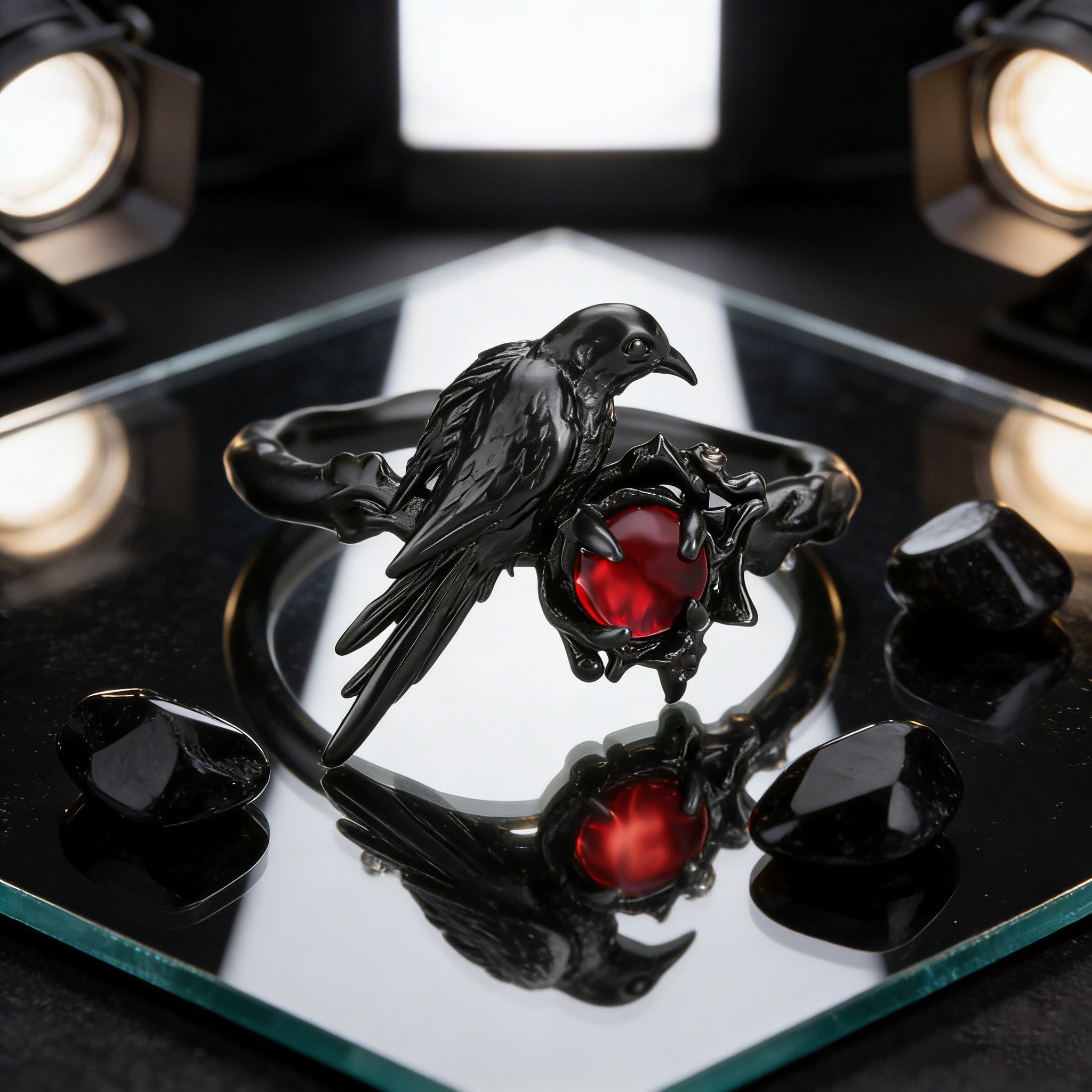 Black Crow Ring for Women Hip Hop Punk Red Zircon Crow Ring Game Love and deepspace Cosplay Costume Accessories