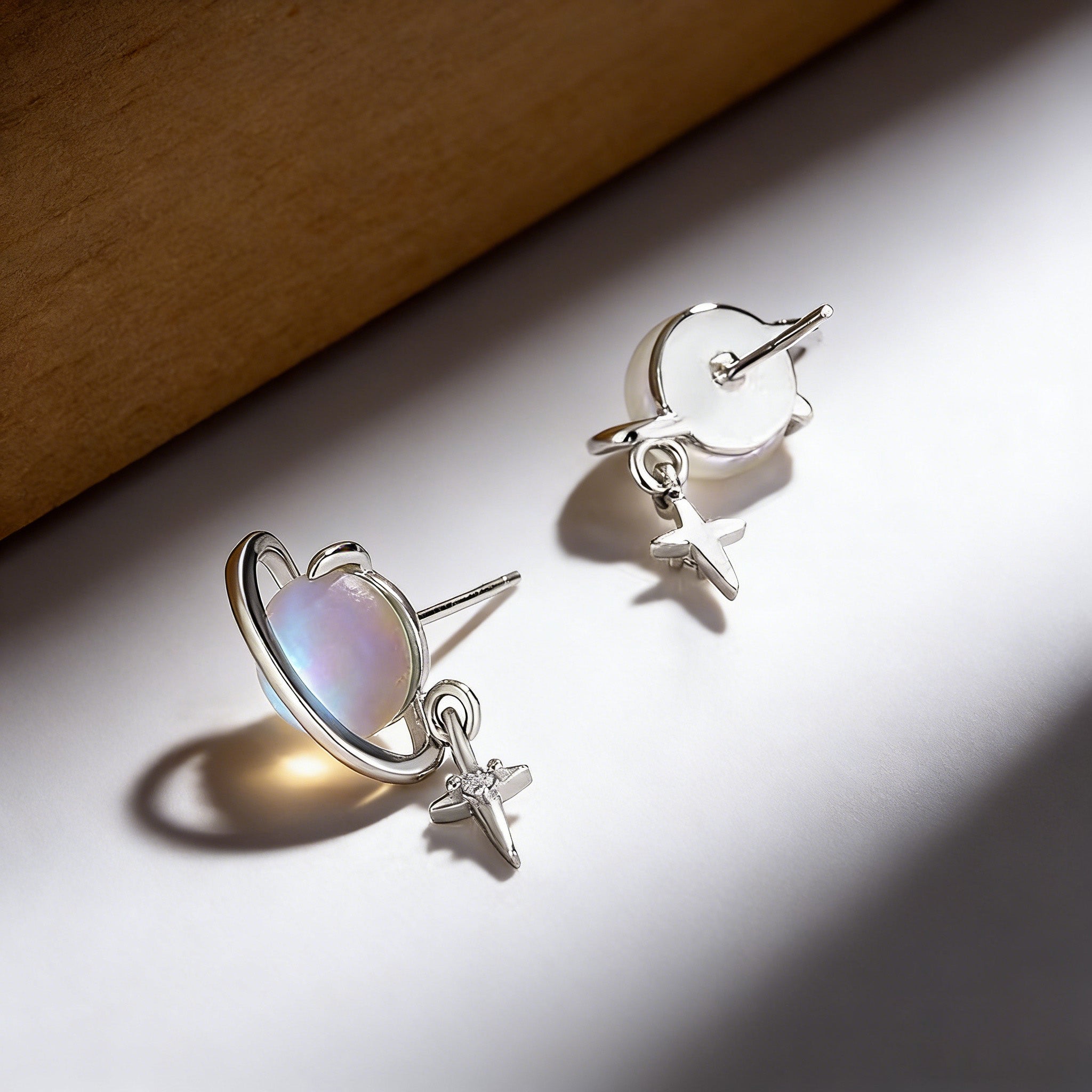 Silver Plated Saturn Stud Earrings for Women Moonstone Saturn Planet Earrings Celestial Earring