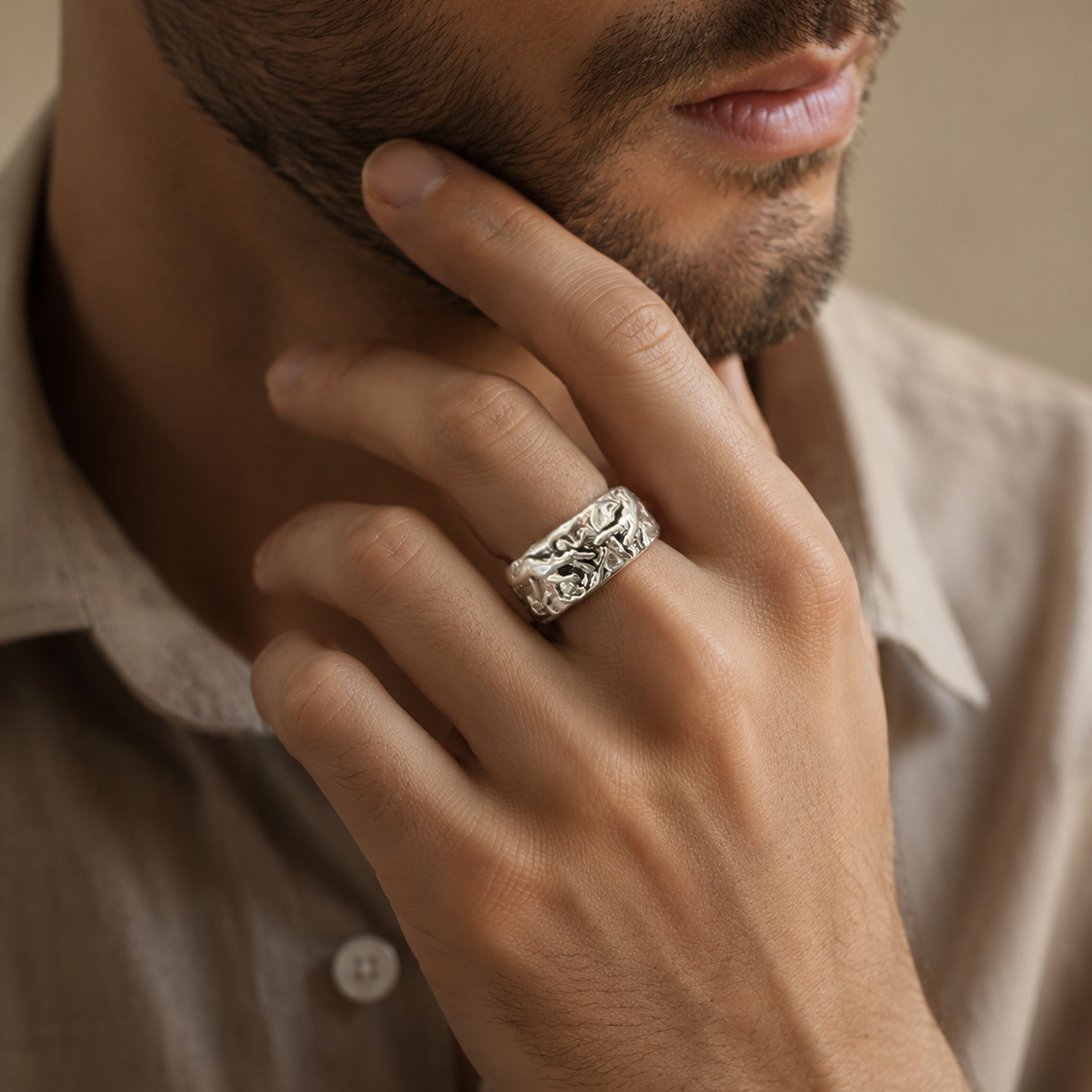 Silver Tone God Hand Adjustable Wide Ring