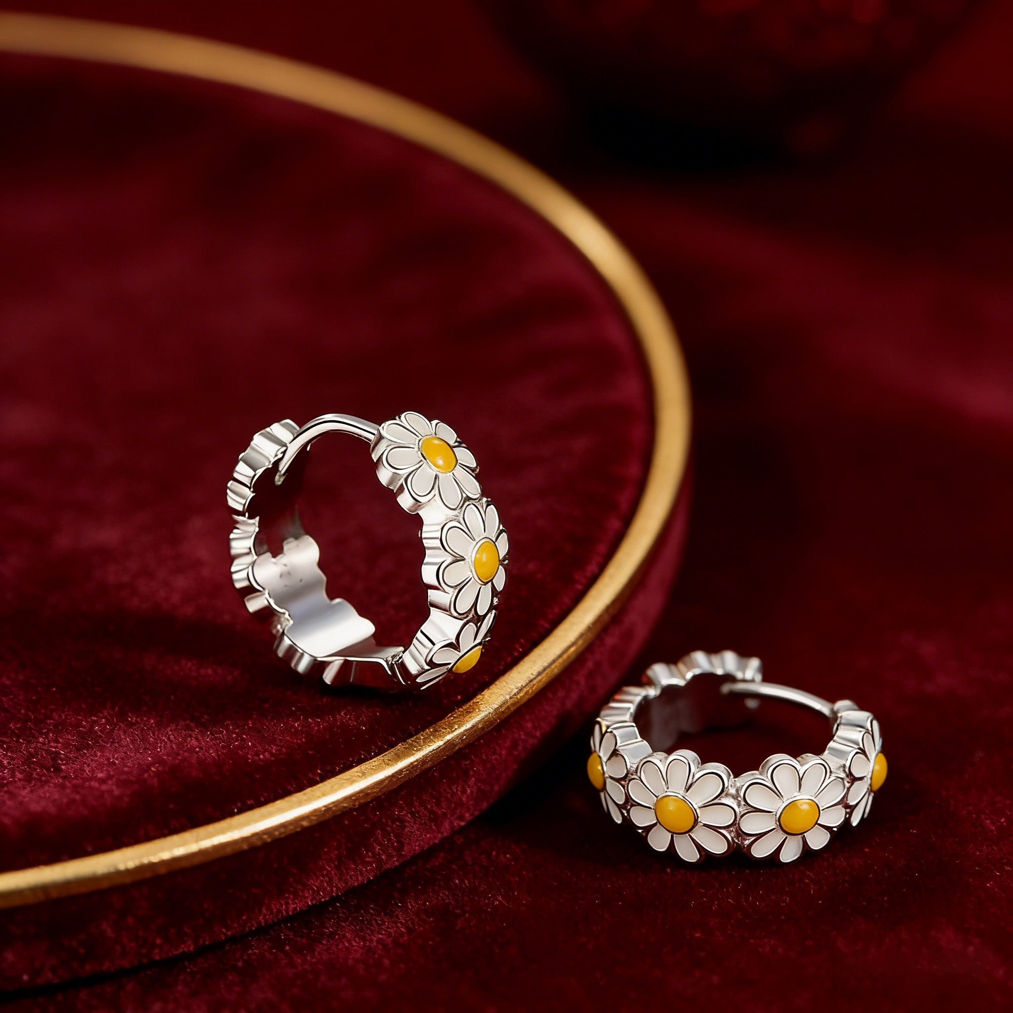Silver Plated Daisy Flower Hoop Earrings for Women Enamel Daisy  Hoop Earrings Tiny Cute Flower  Earring