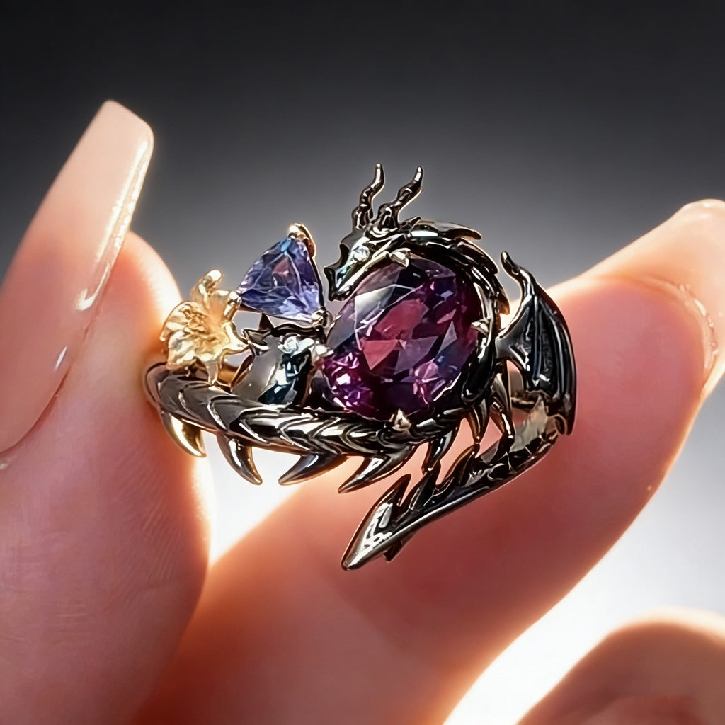 Black Dragon Ring for Women Blue and Purple Zircon Dragon Ring Game Love and deepspace Cosplay Rings