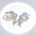 Silver Plated Saturn Stud Earrings for Women Moonstone Saturn Planet Earrings Celestial Earring