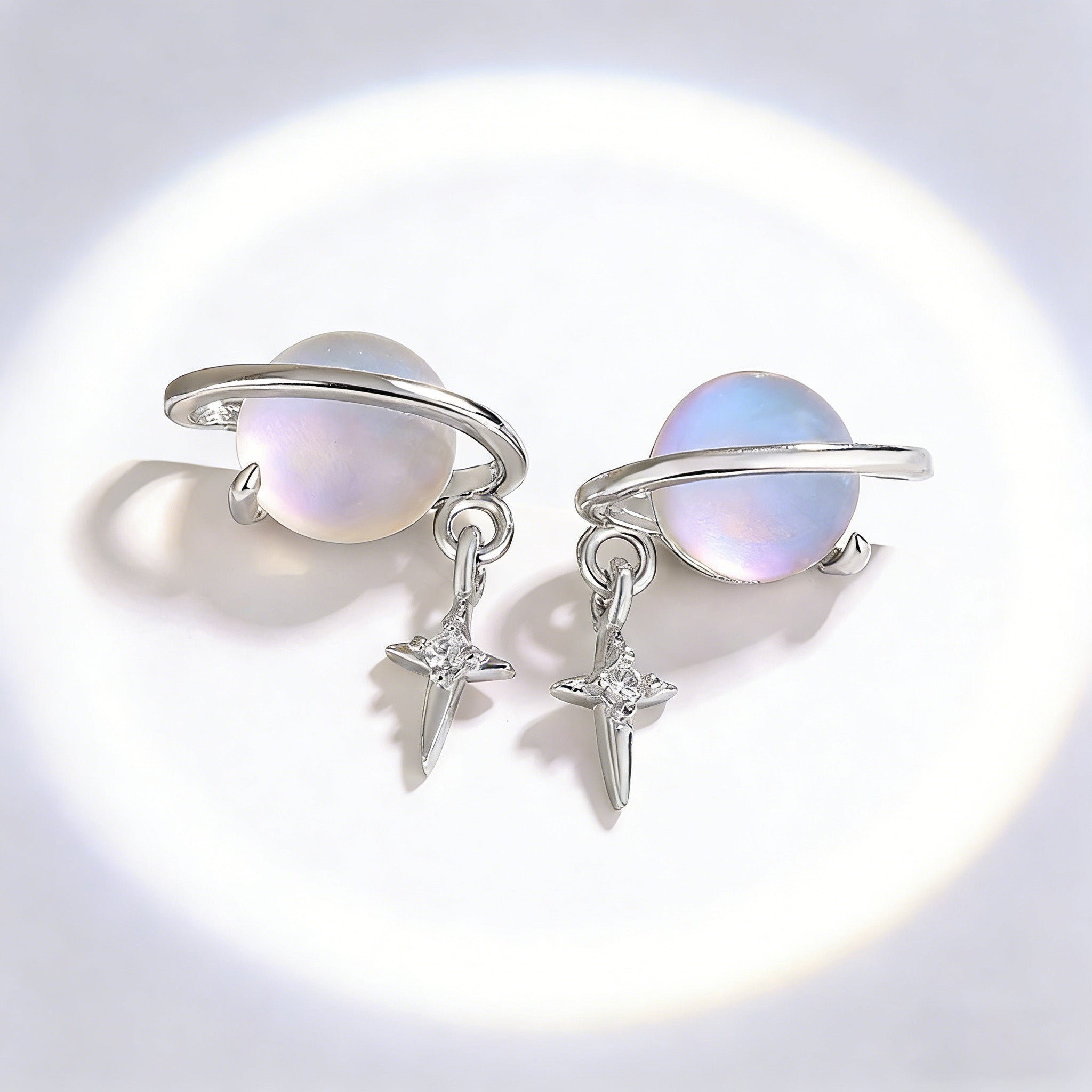 Silver Plated Saturn Stud Earrings for Women Moonstone Saturn Planet Earrings Celestial Earring