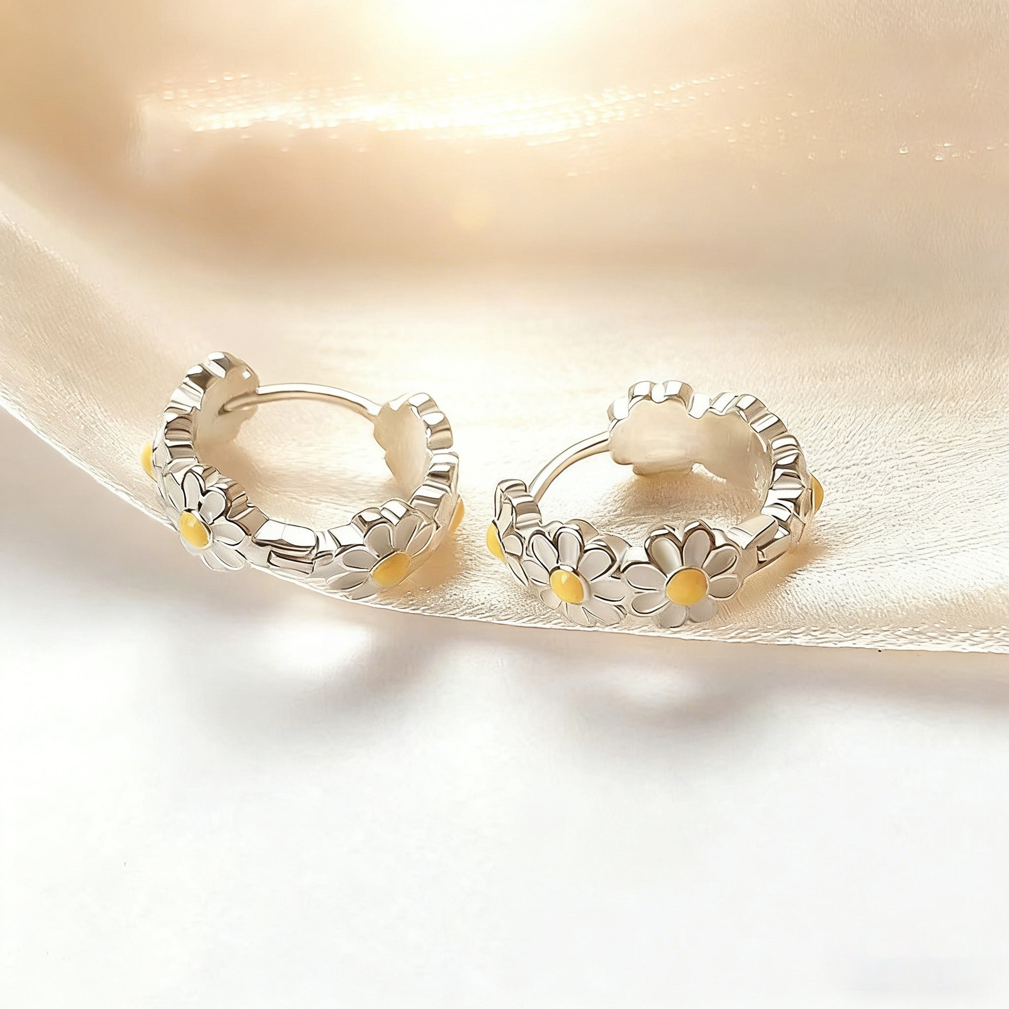 Silver Plated Daisy Flower Hoop Earrings for Women Enamel Daisy  Hoop Earrings Tiny Cute Flower  Earring