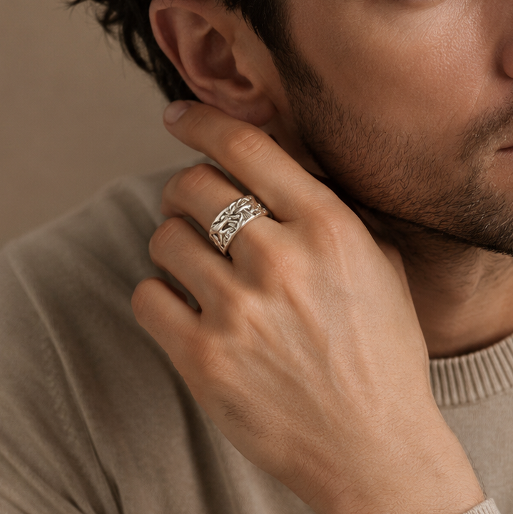 Silver Tone God Hand Adjustable Wide Ring