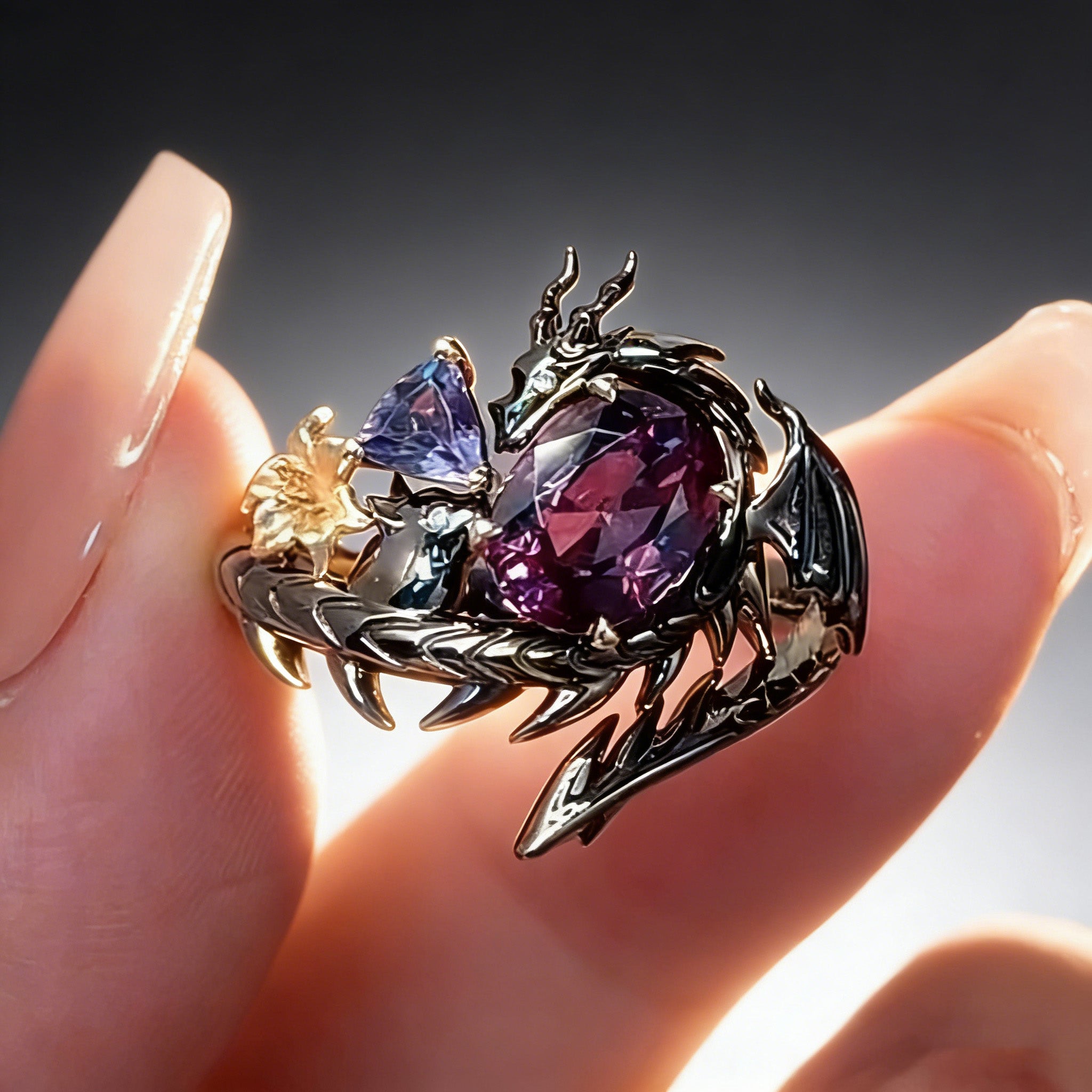Black Dragon Ring for Women Blue and Purple Zircon Dragon Ring Game Love and deepspace Cosplay Rings