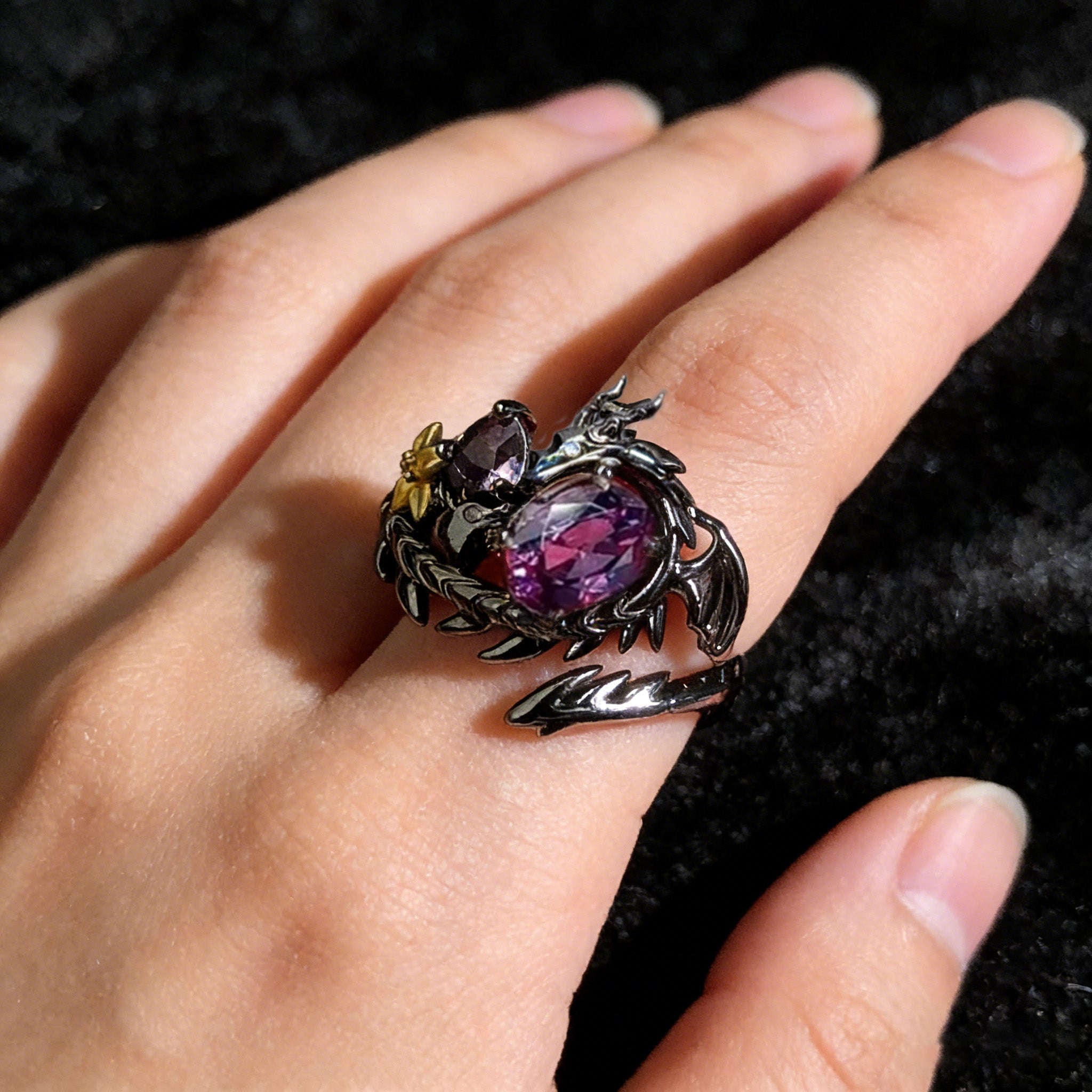Black Dragon Ring for Women Blue and Purple Zircon Dragon Ring Game Love and deepspace Cosplay Rings