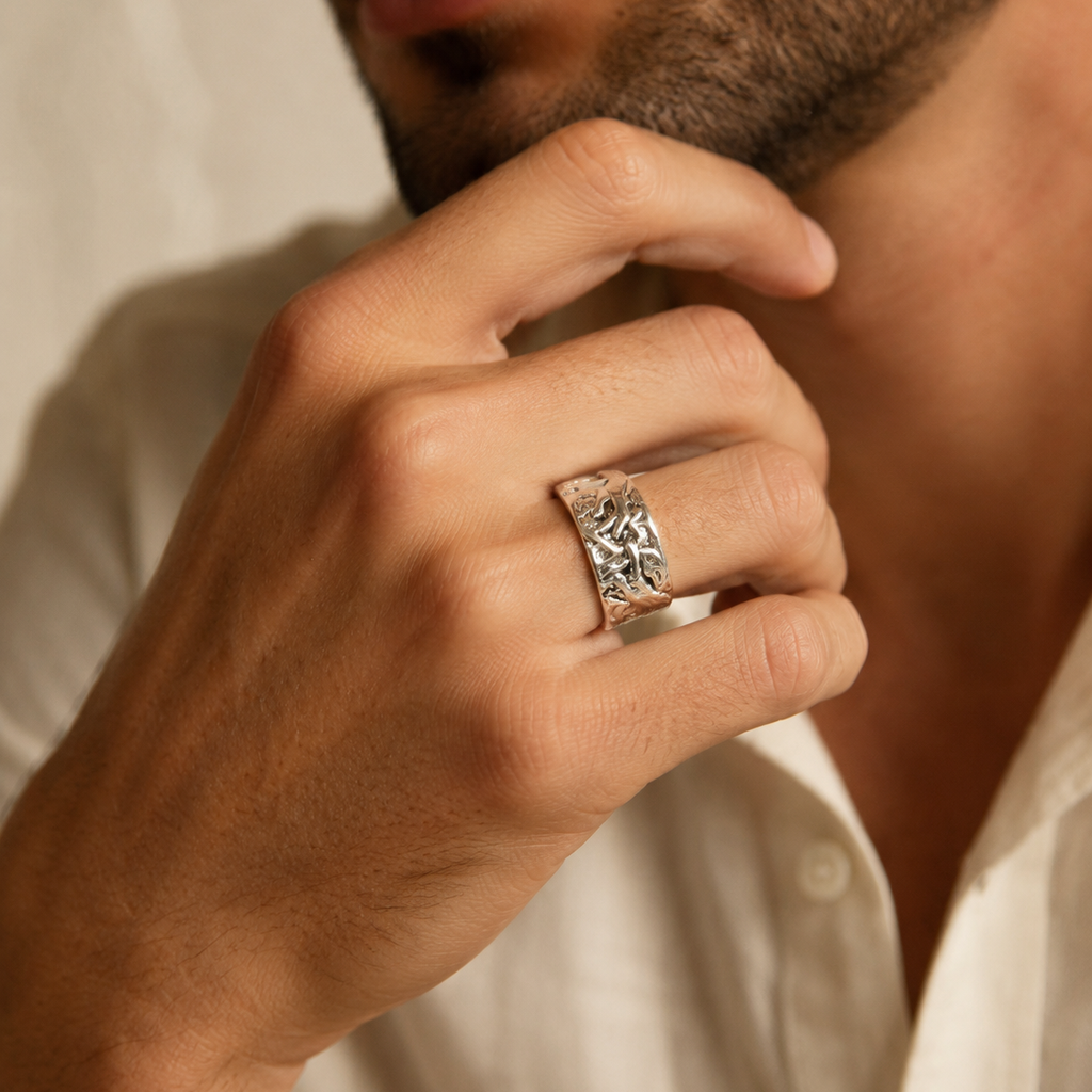 Silver Tone God Hand Adjustable Wide Ring