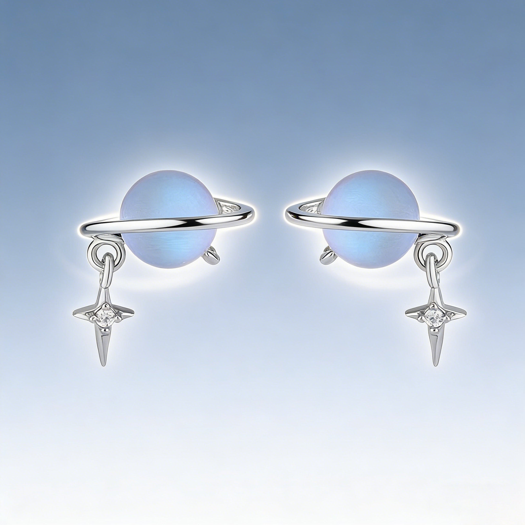 Silver Plated Saturn Stud Earrings for Women Moonstone Saturn Planet Earrings Celestial Earring