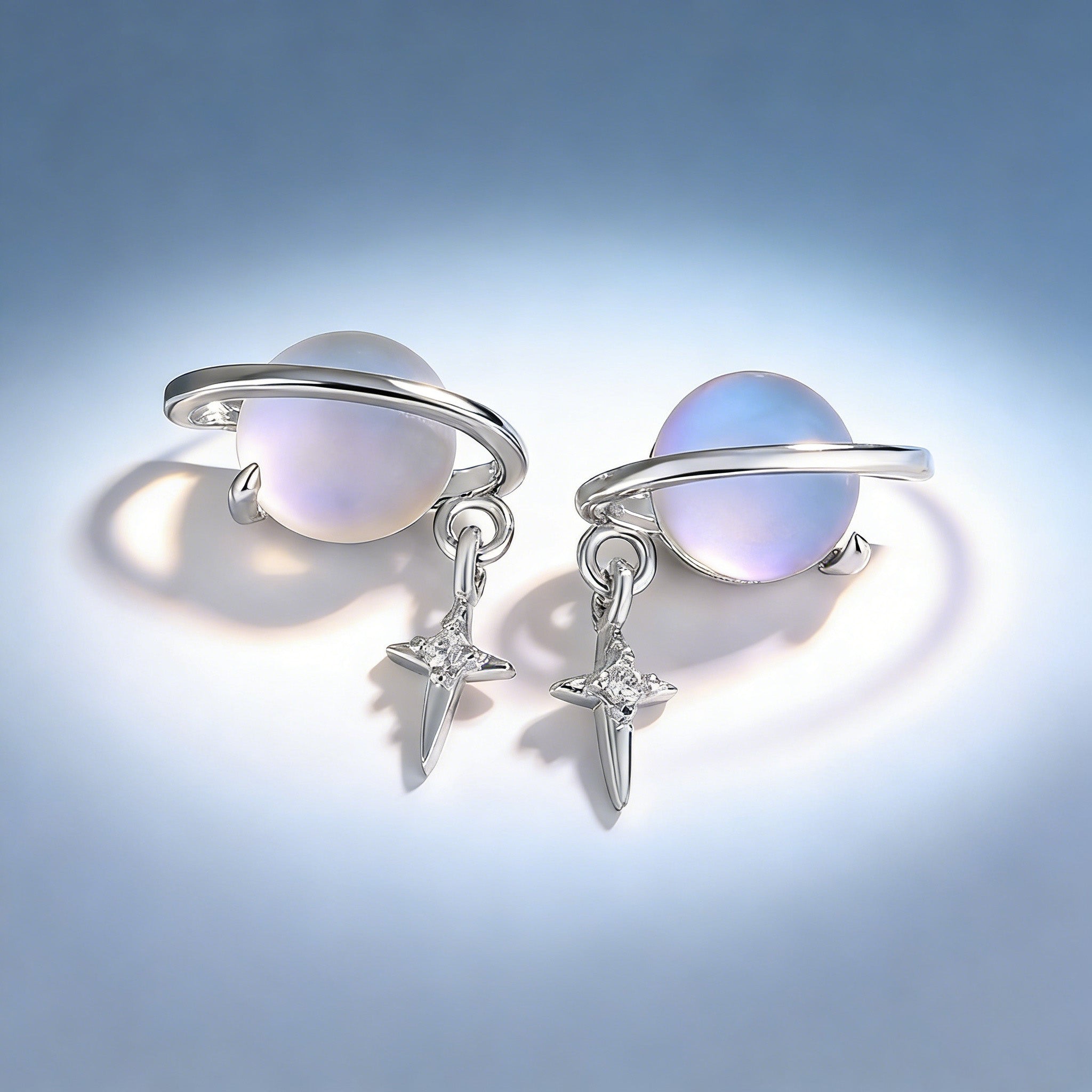 Silver Plated Saturn Stud Earrings for Women Moonstone Saturn Planet Earrings Celestial Earring