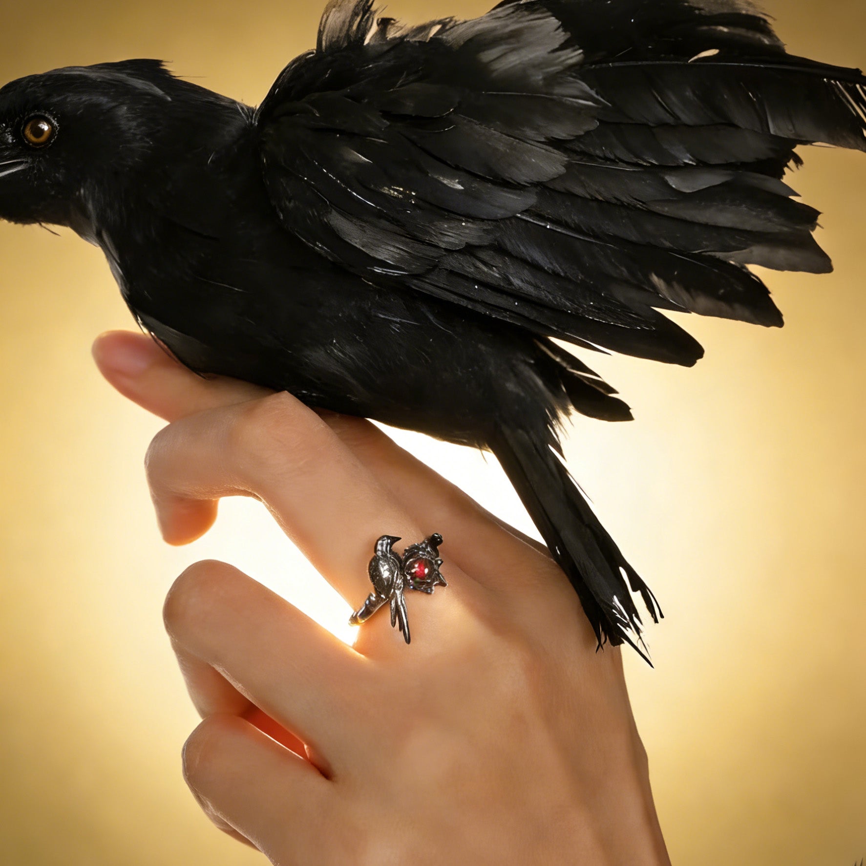 Black Crow Ring for Women Hip Hop Punk Red Zircon Crow Ring Game Love and deepspace Cosplay Costume Accessories