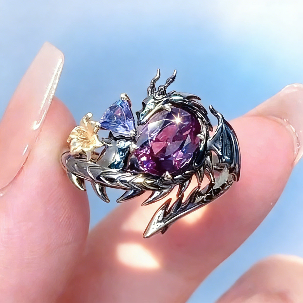 Black Dragon Ring for Women Blue and Purple Zircon Dragon Ring Game Love and deepspace Cosplay Rings