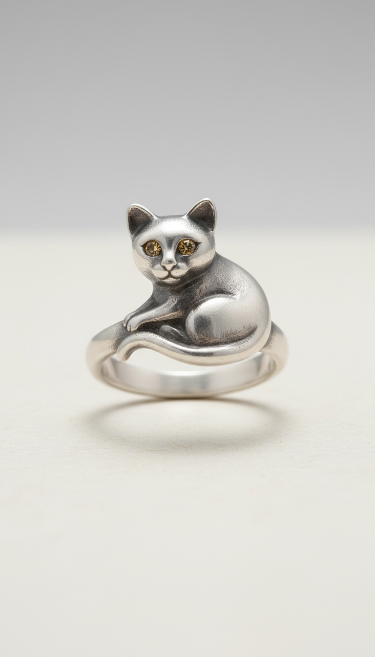 Silver Plated Cat Ring