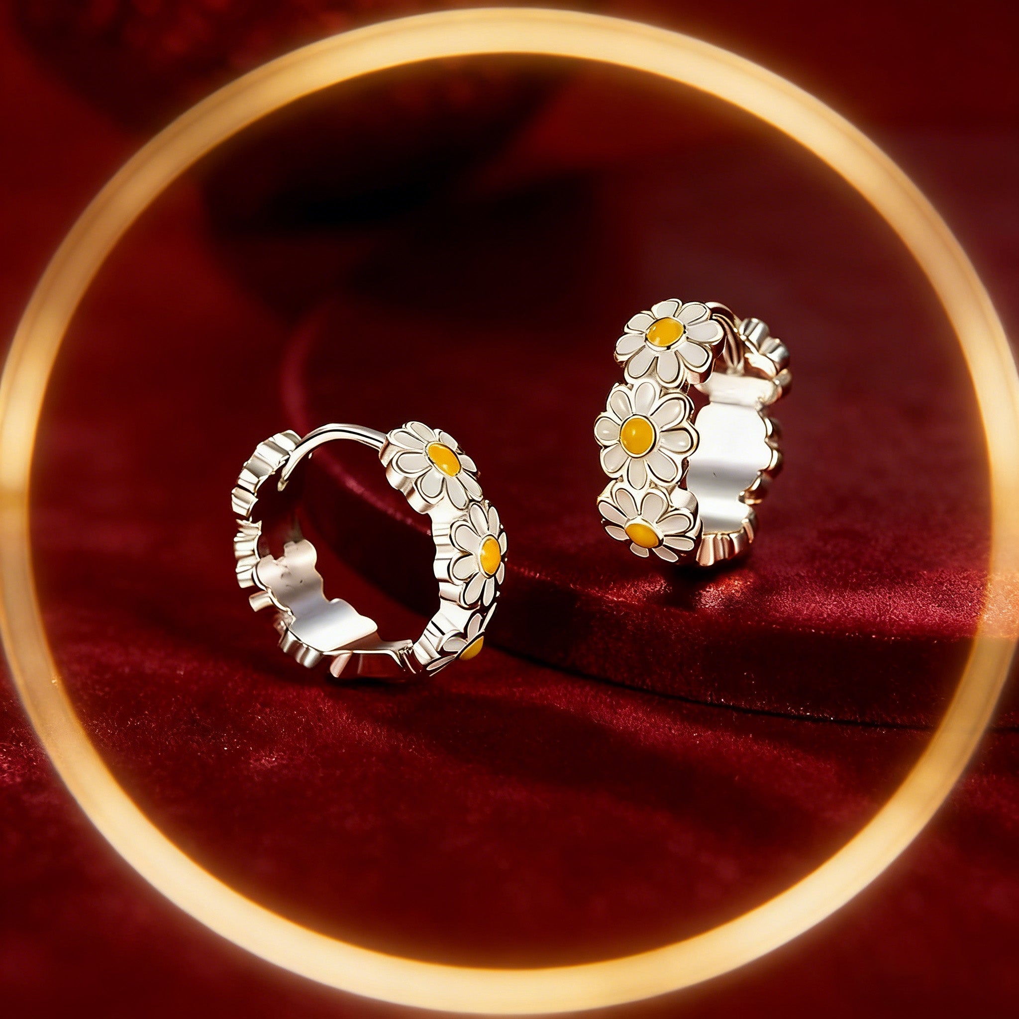 Silver Plated Daisy Flower Hoop Earrings for Women Enamel Daisy  Hoop Earrings Tiny Cute Flower  Earring