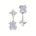 Silver Plated Mismatch Star Dangle Earrings for Women Rectangle CZ Celestial Dangle Earrings Wedding Bridesmaid Earring