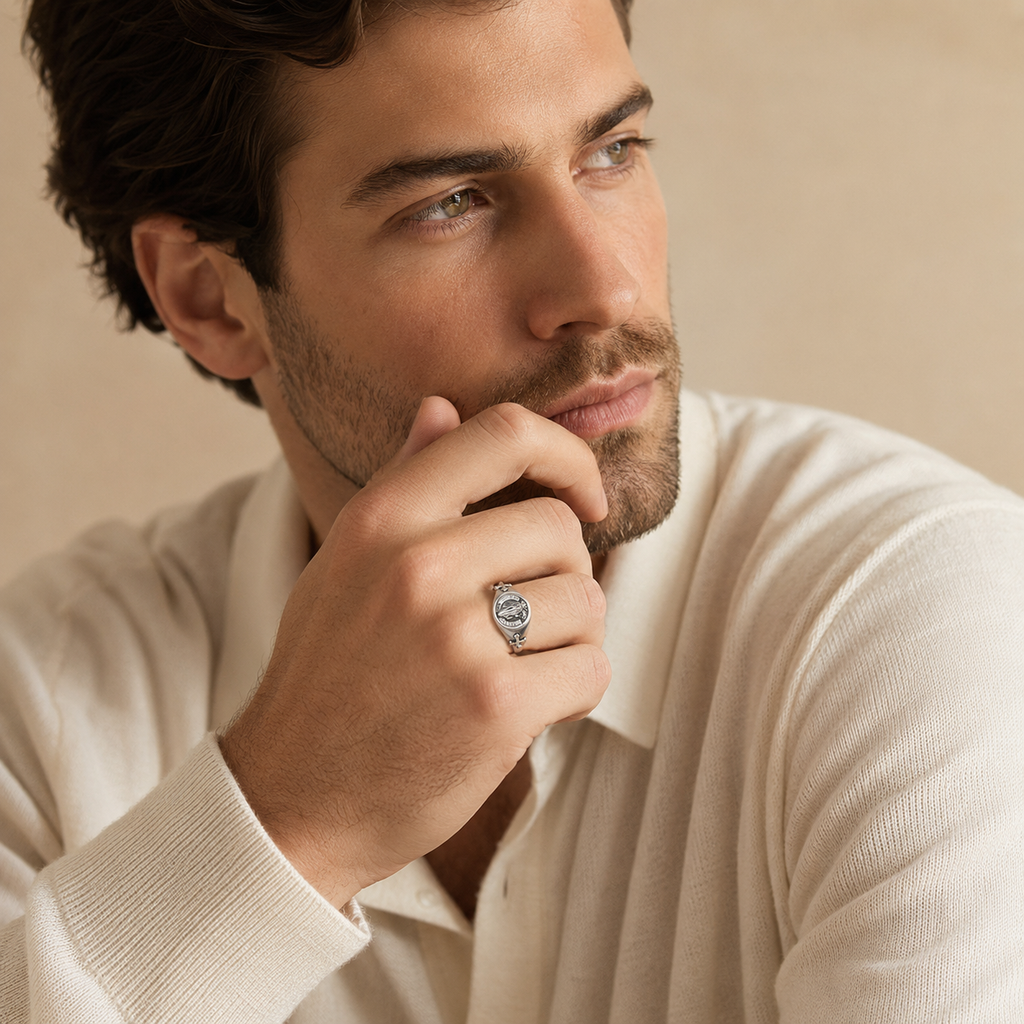 Silver Tone Prayer Hands Adjustable Ring