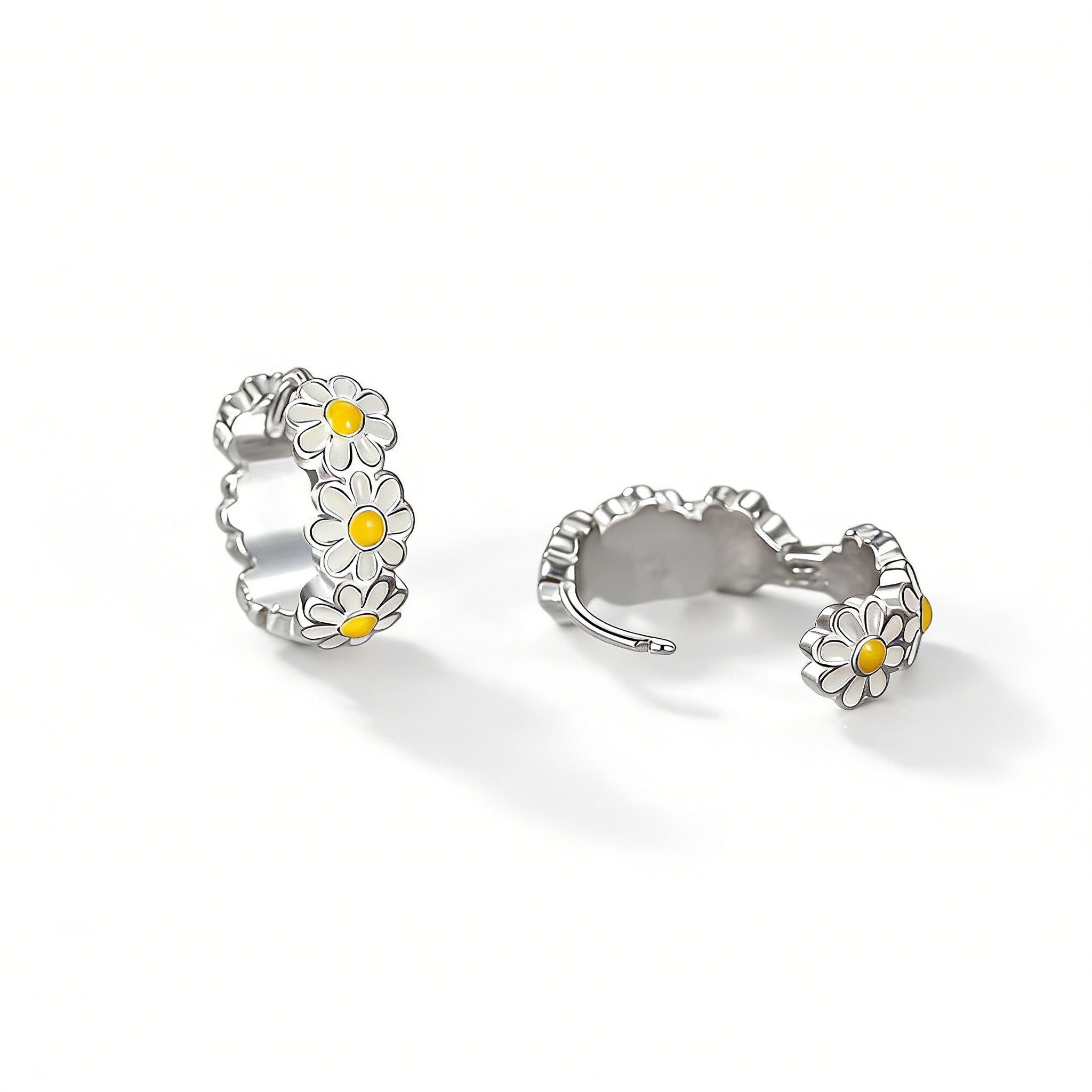 Silver Plated Daisy Flower Hoop Earrings for Women Enamel Daisy  Hoop Earrings Tiny Cute Flower  Earring