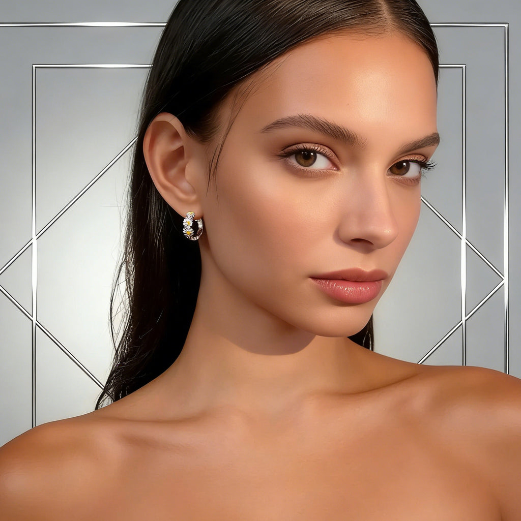 Silver Plated Daisy Flower Hoop Earrings for Women Enamel Daisy  Hoop Earrings Tiny Cute Flower  Earring