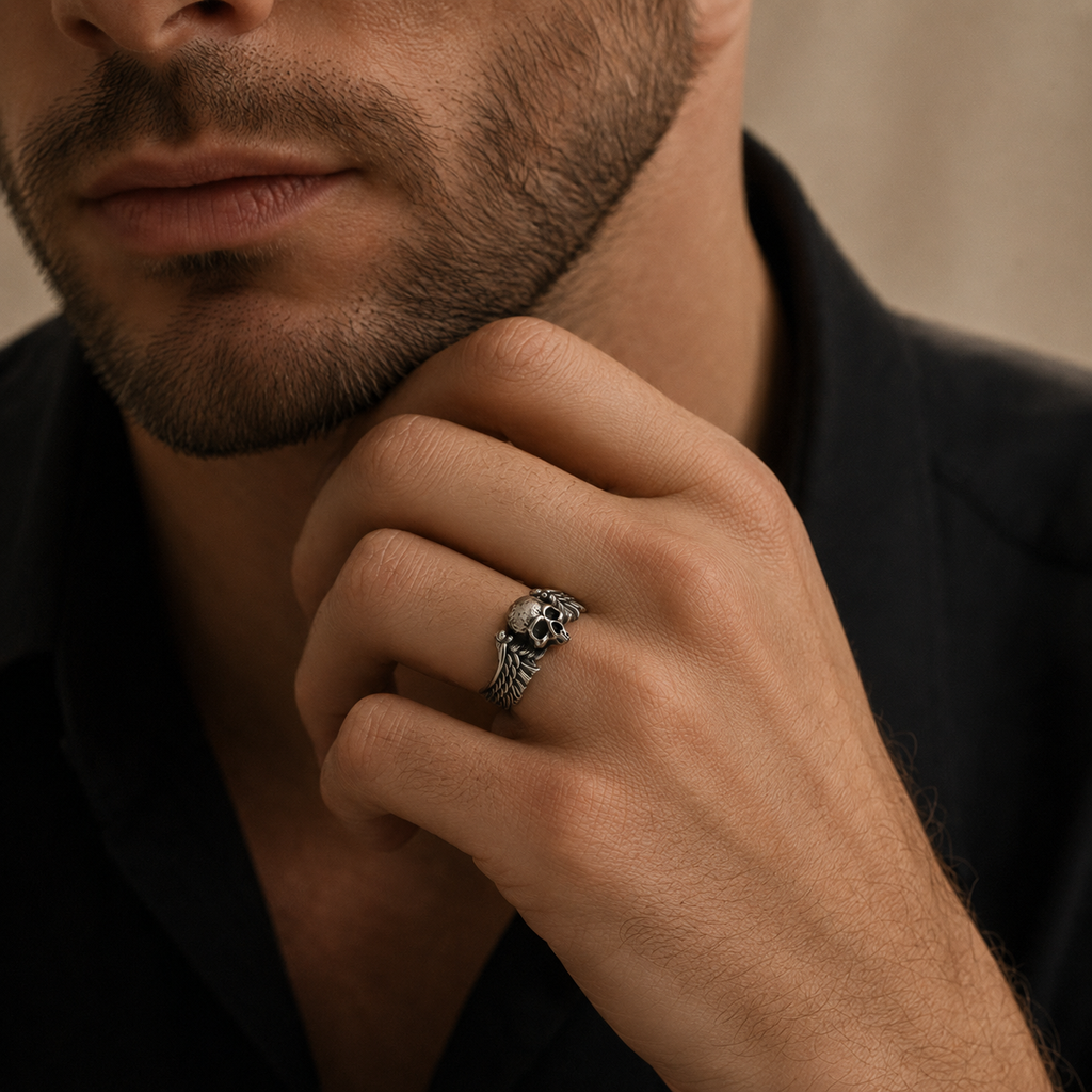 Vintage Skull Wing Adjustable Ring