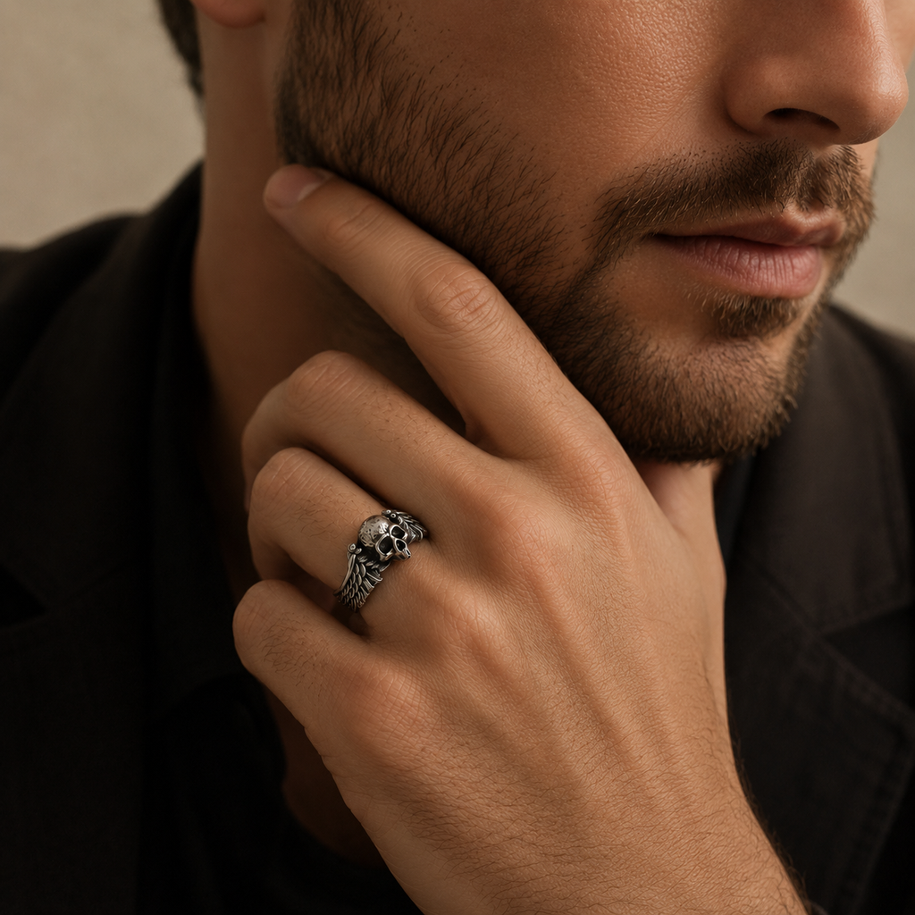 Vintage Skull Wing Adjustable Ring