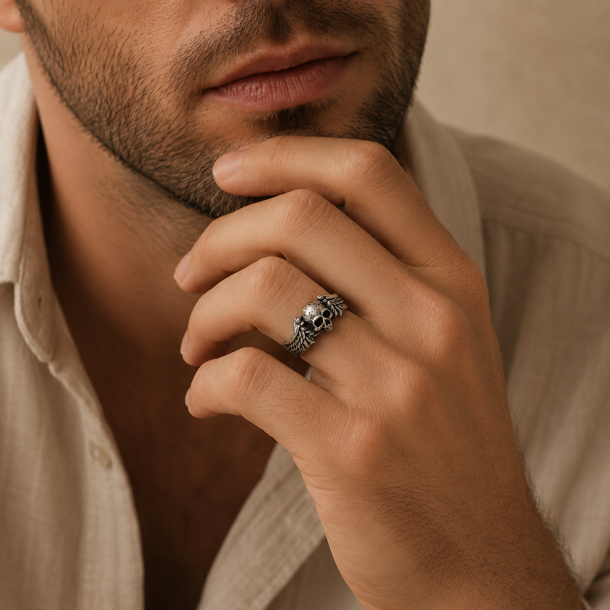 Vintage Skull Wing Adjustable Ring