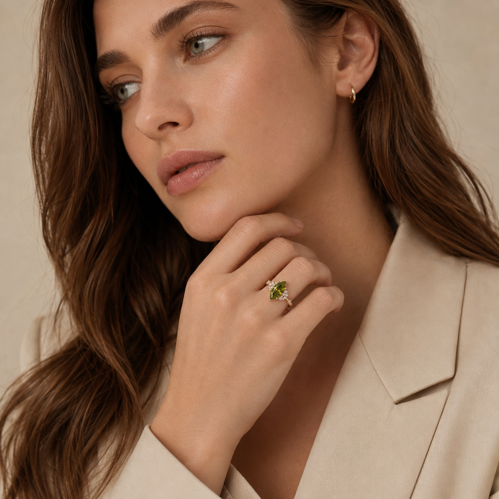 Gold Tone Green Marquise CZ Adjustable Open Ring
