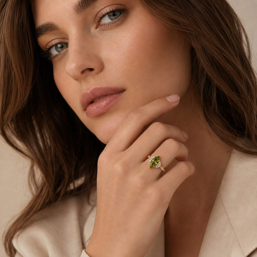 Gold Tone Green Marquise CZ Adjustable Open Ring