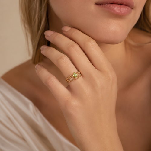 Gold Tone Green CZ Adjustable Ring Set