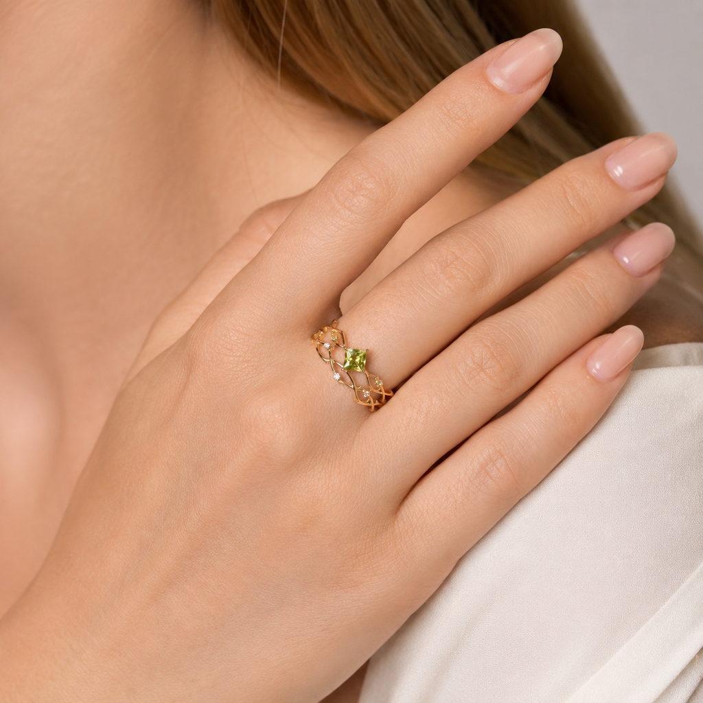 Gold Tone Green CZ Adjustable Ring Set