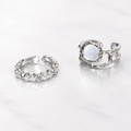 Silver Tone Moonstone Adjustable Ring Set