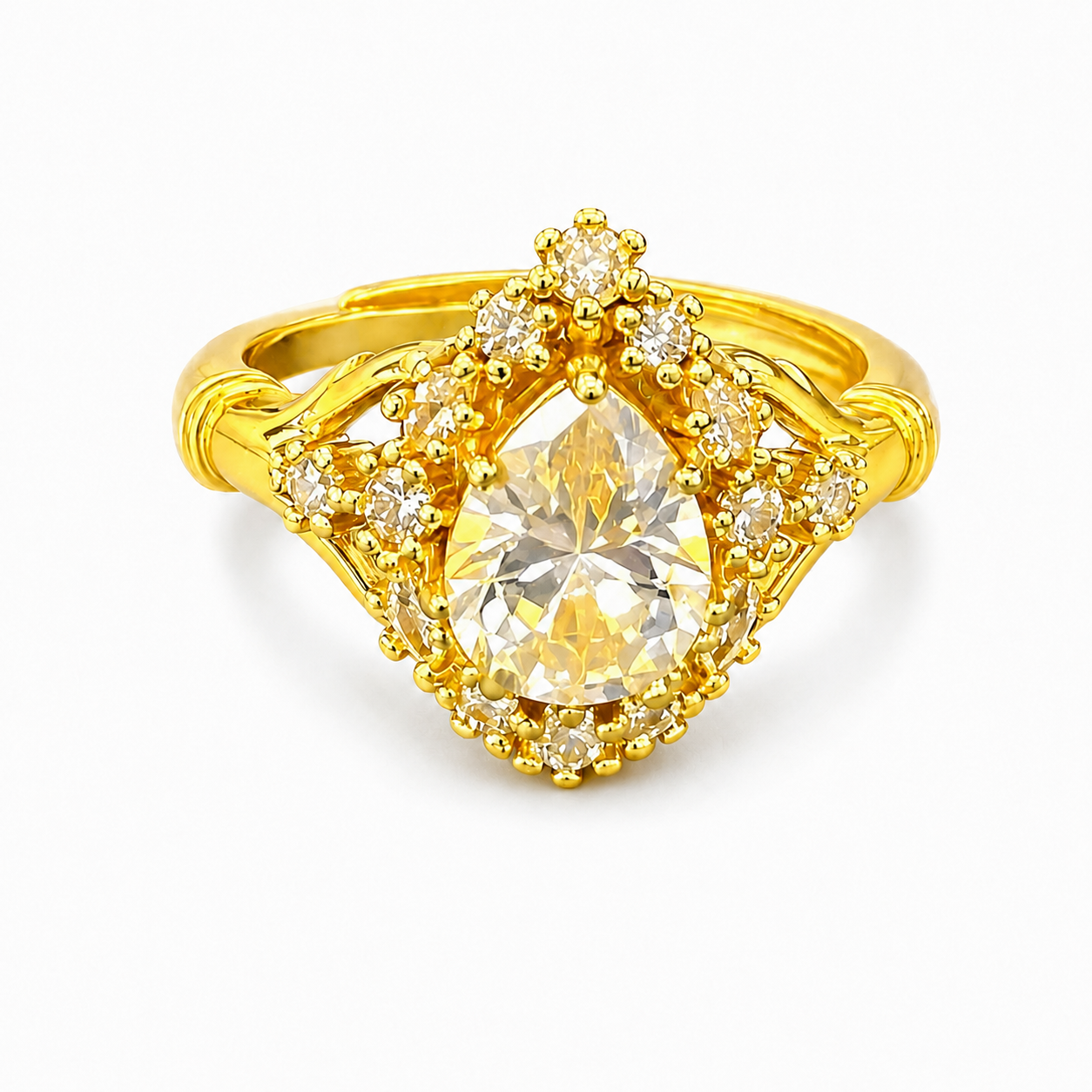Gold Tone Teardrop CZ Adjustable Open Ring