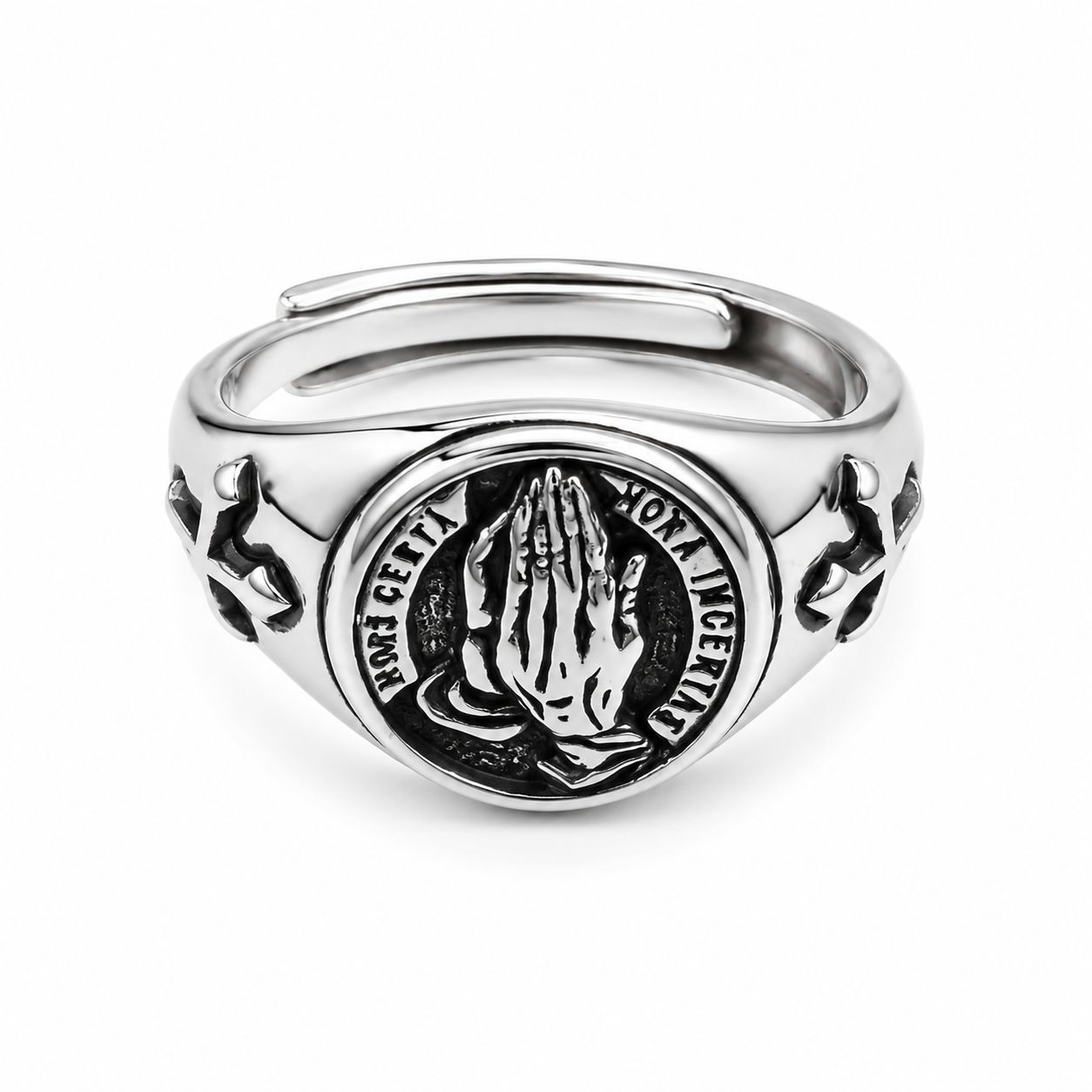 Silver Tone Prayer Hands Adjustable Ring