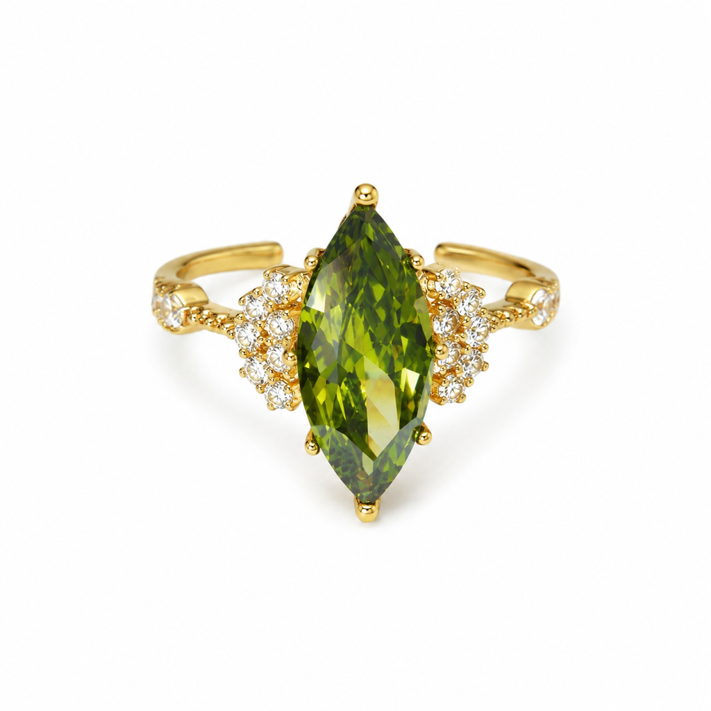 Gold Tone Green Marquise CZ Adjustable Open Ring