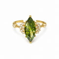 Gold Tone Green Marquise CZ Adjustable Open Ring
