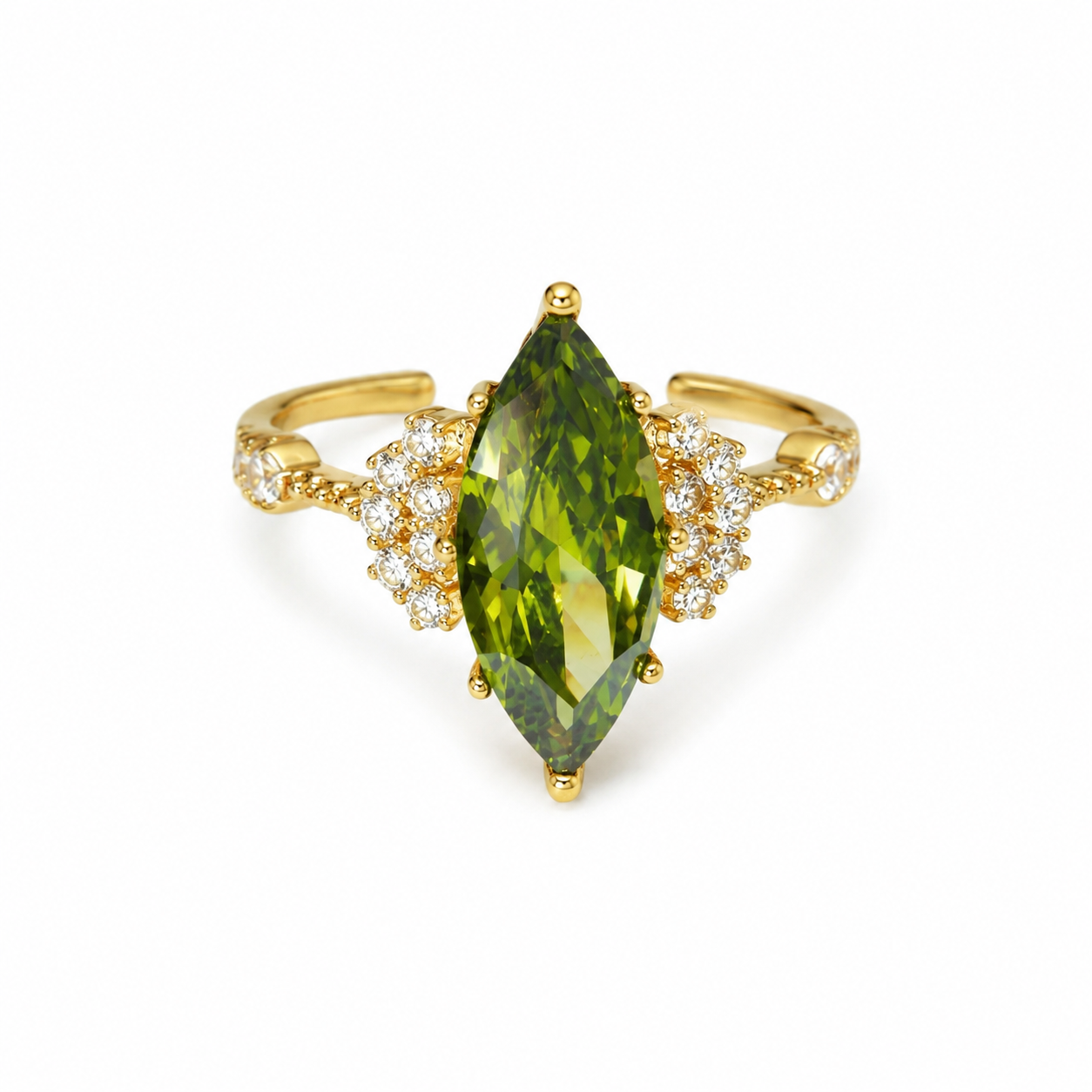 Gold Tone Green Marquise CZ Adjustable Open Ring