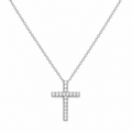 Silver Tone CZ Cross Pendant Necklace