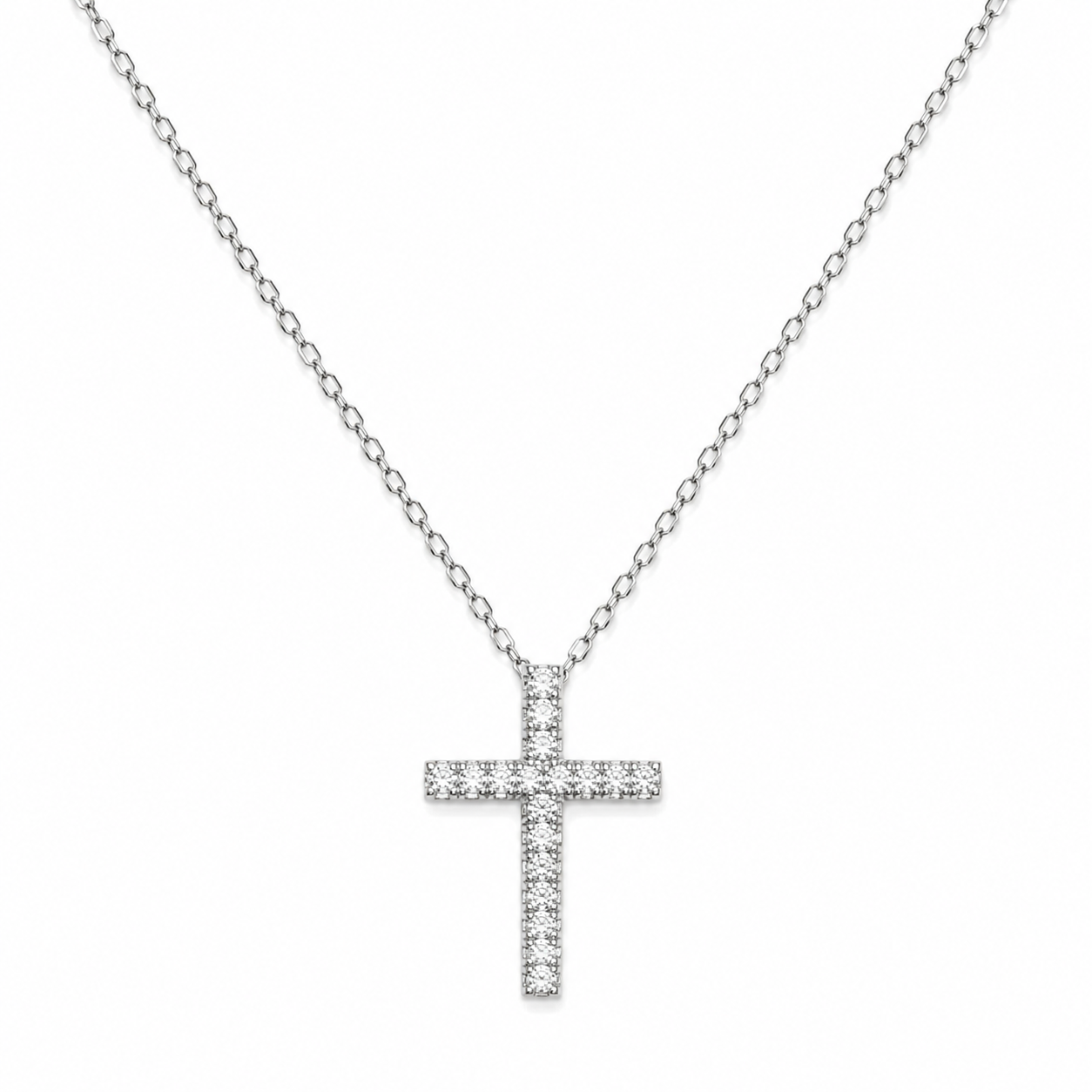 Silver Tone CZ Cross Pendant Necklace