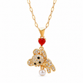 Gold Tone CZ Little Bear Pendant Necklace
