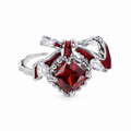 Silver Tone Red CZ Bow Adjustable Open Ring